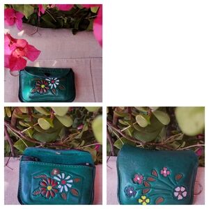 Green Leather Keychain Coin Purse